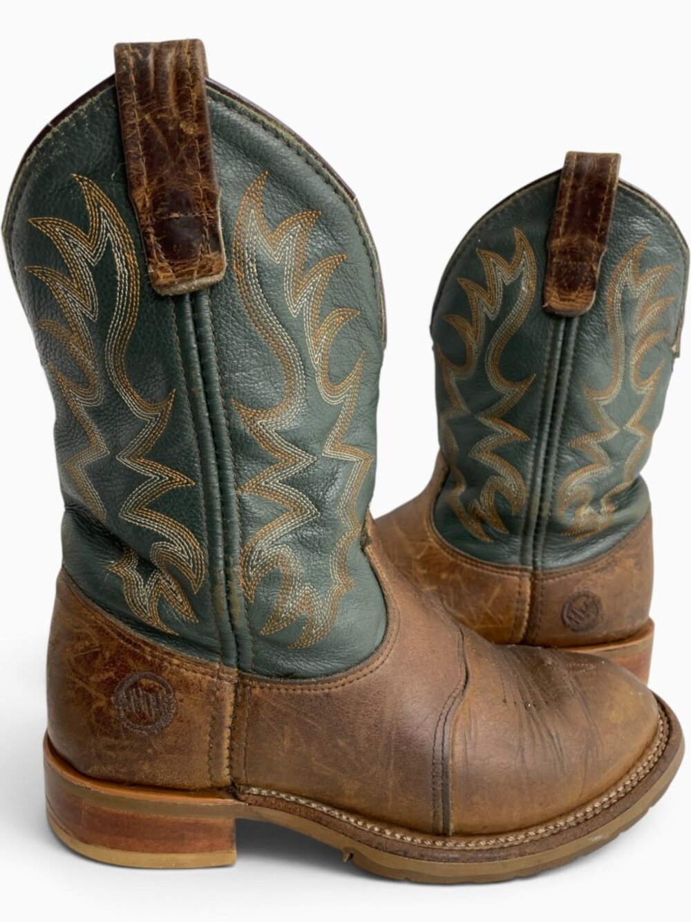 Double H Leather Western Roper Cowboy Green Brown Cowgirl Boots Women's 6 M